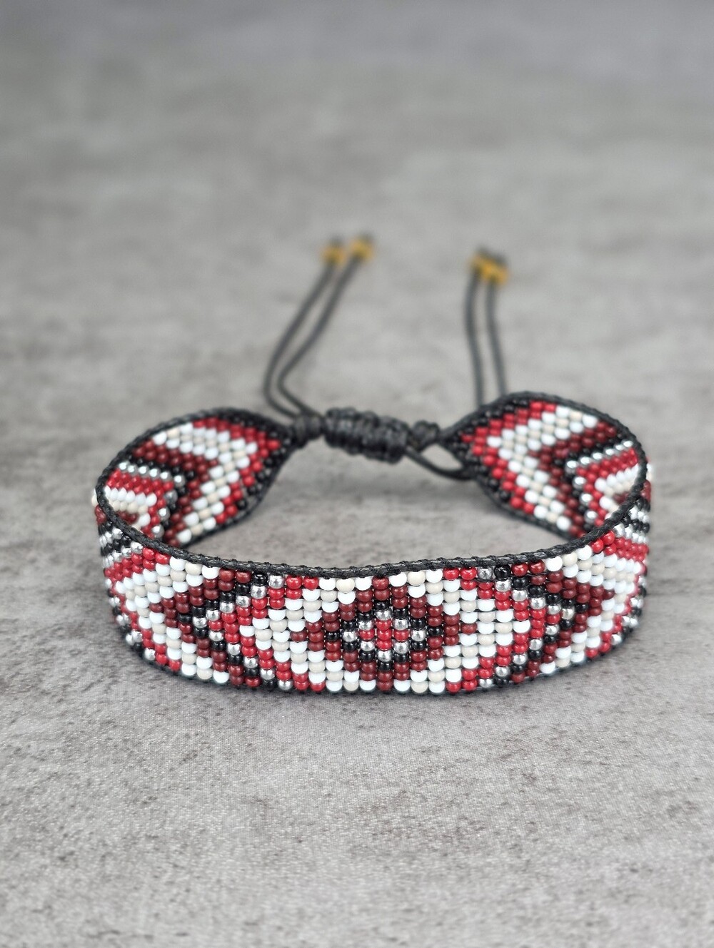 Southwestern Beaded Bracelet Geometric Handmade Boho Jewelry Red White